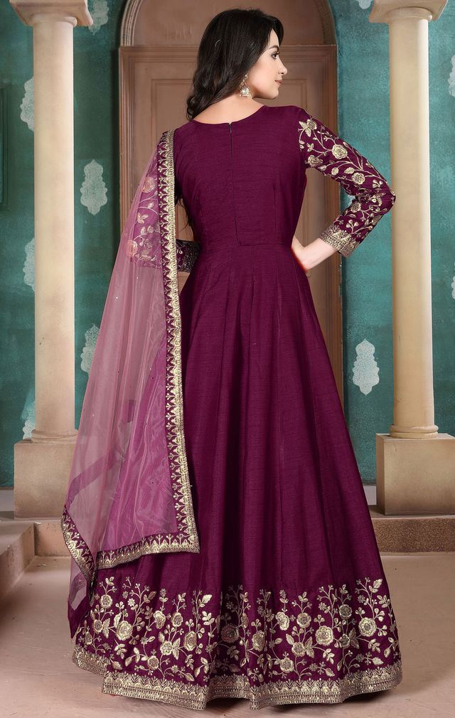Wine Adda Silk Heavy Embroidery with Embroidered bordered Border Dupatta  Anarkali Suits
