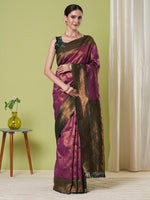 Wine Banarasi Silk Saree With Beautiful Jacquard Designer Work