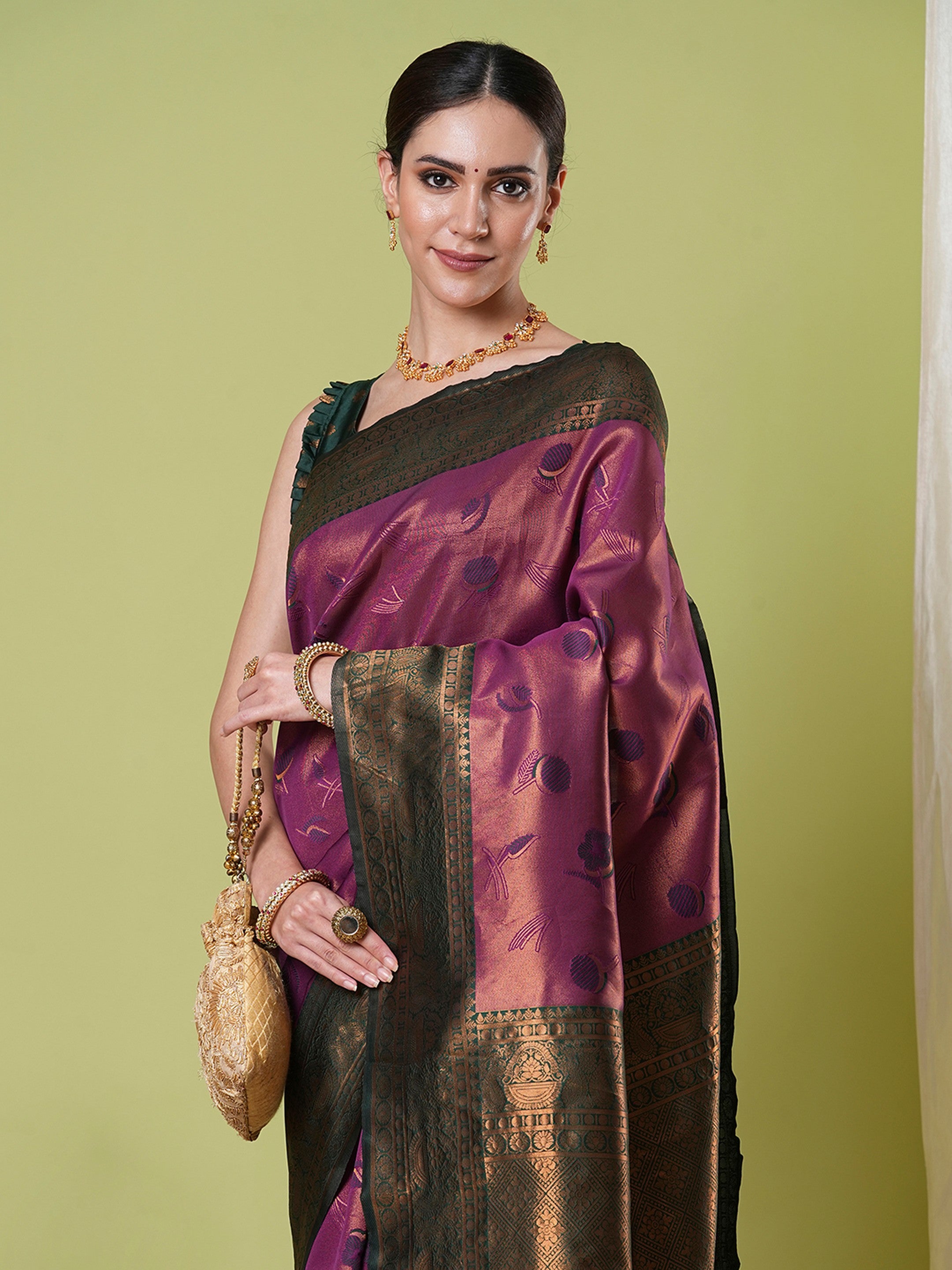 Wine Banarasi Silk Saree With Beautiful Jacquard Designer Work