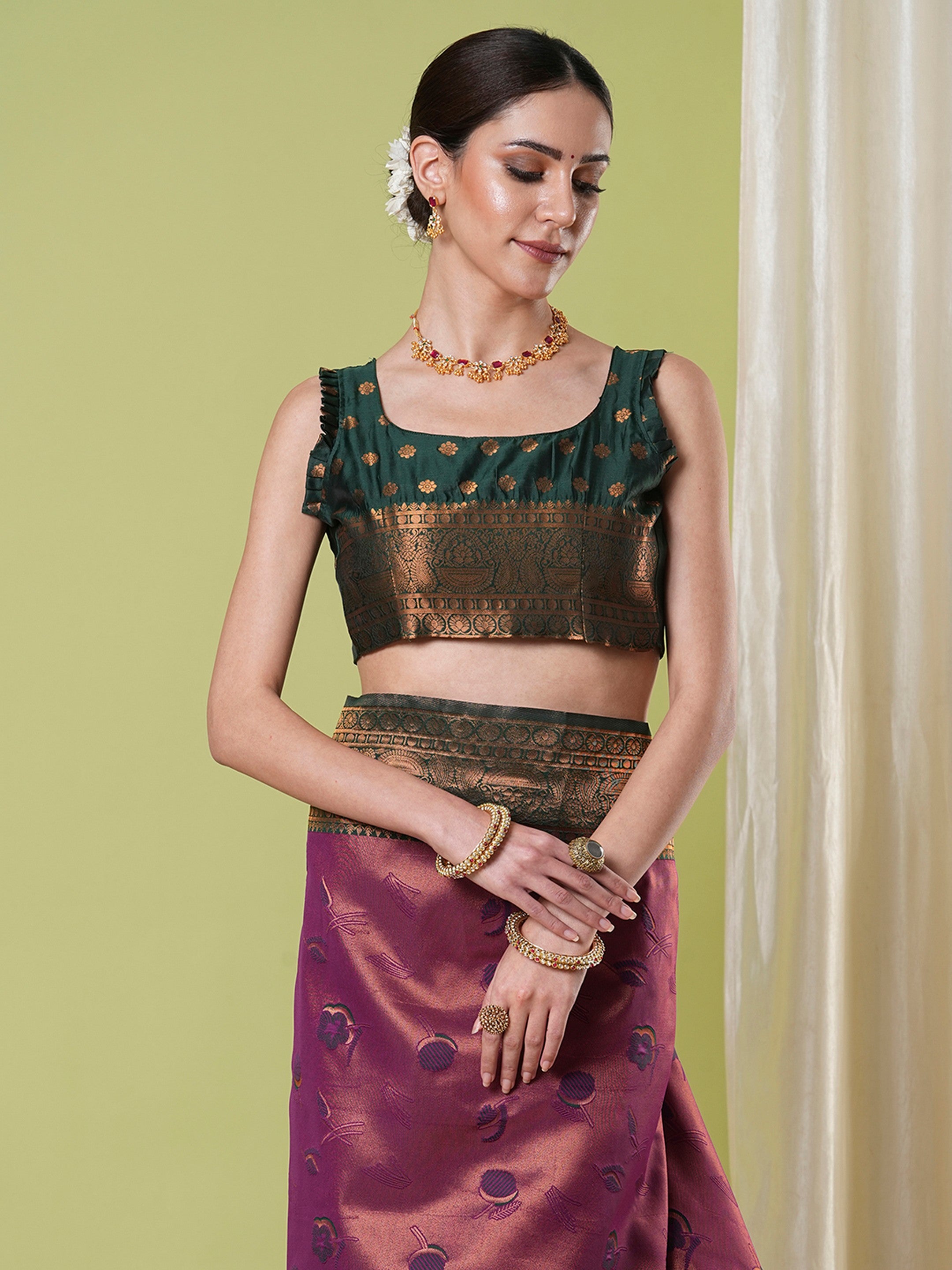 Wine Banarasi Silk Saree With Beautiful Jacquard Designer Work