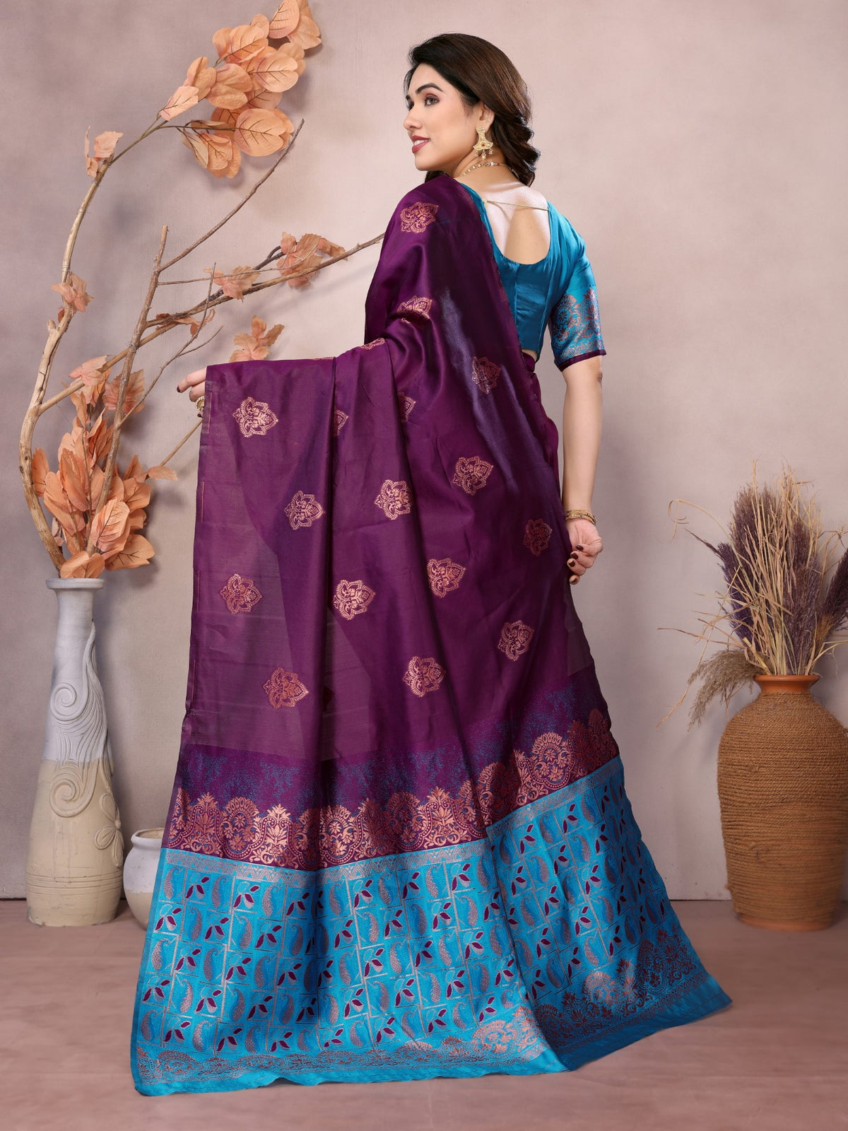 Wine Banarasi Silk Saree With Weaving