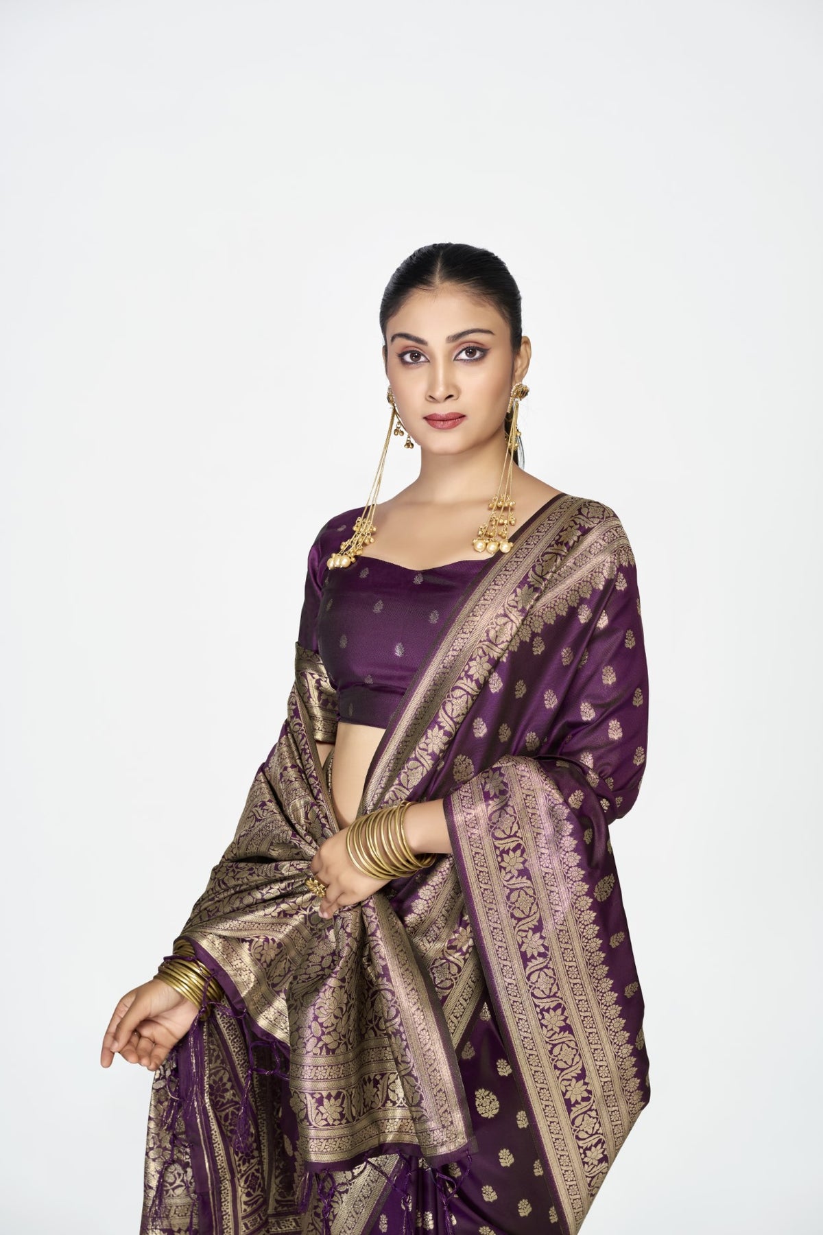 Wine Banarasi Silk Saree with Weaving