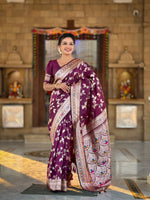 Wine Banarasi Silk Woven Jacquard Designer Ceremonial Partywear Saree