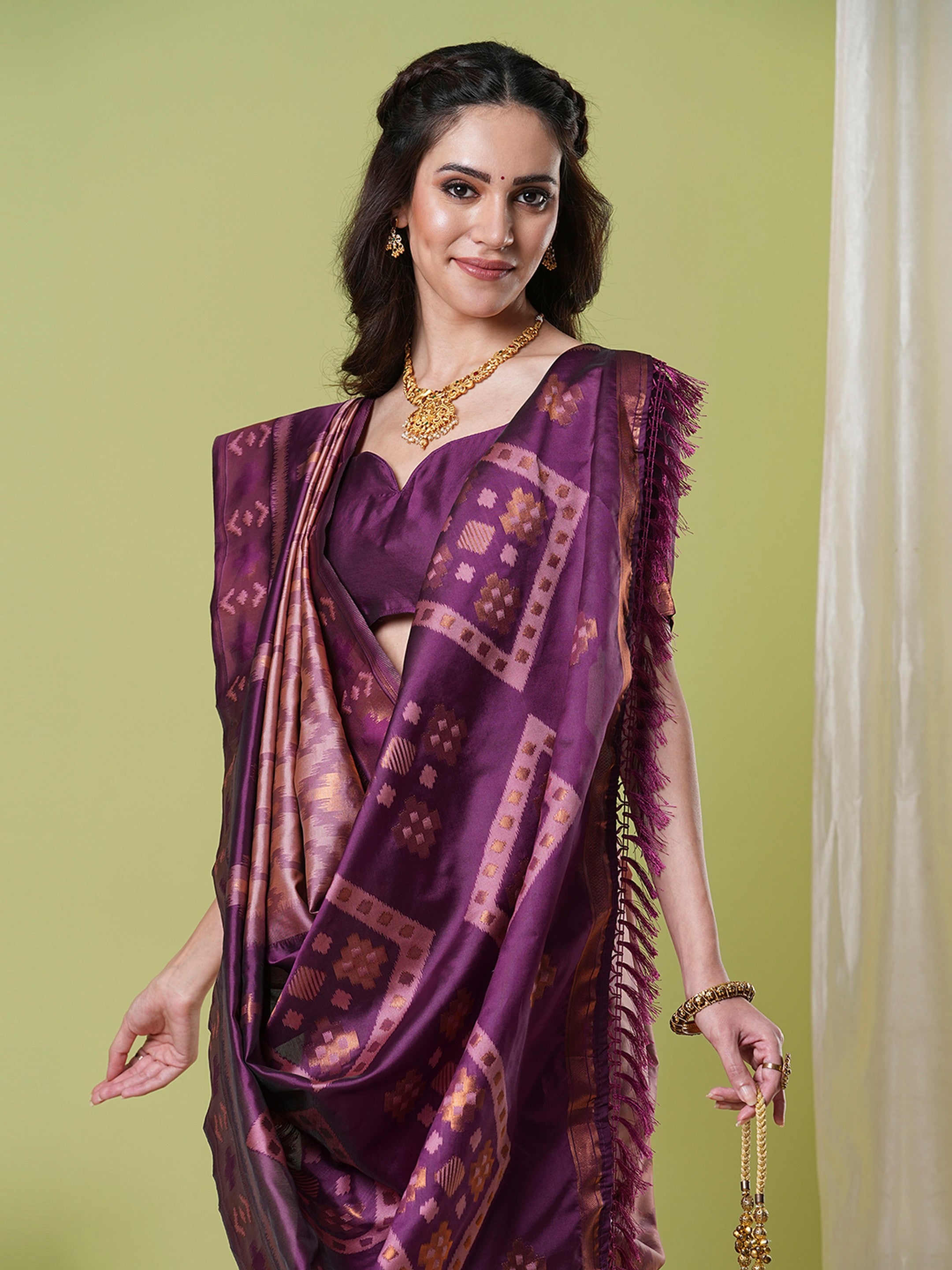 Wine Banarasi Silk Woven Jacquard Designer Saree