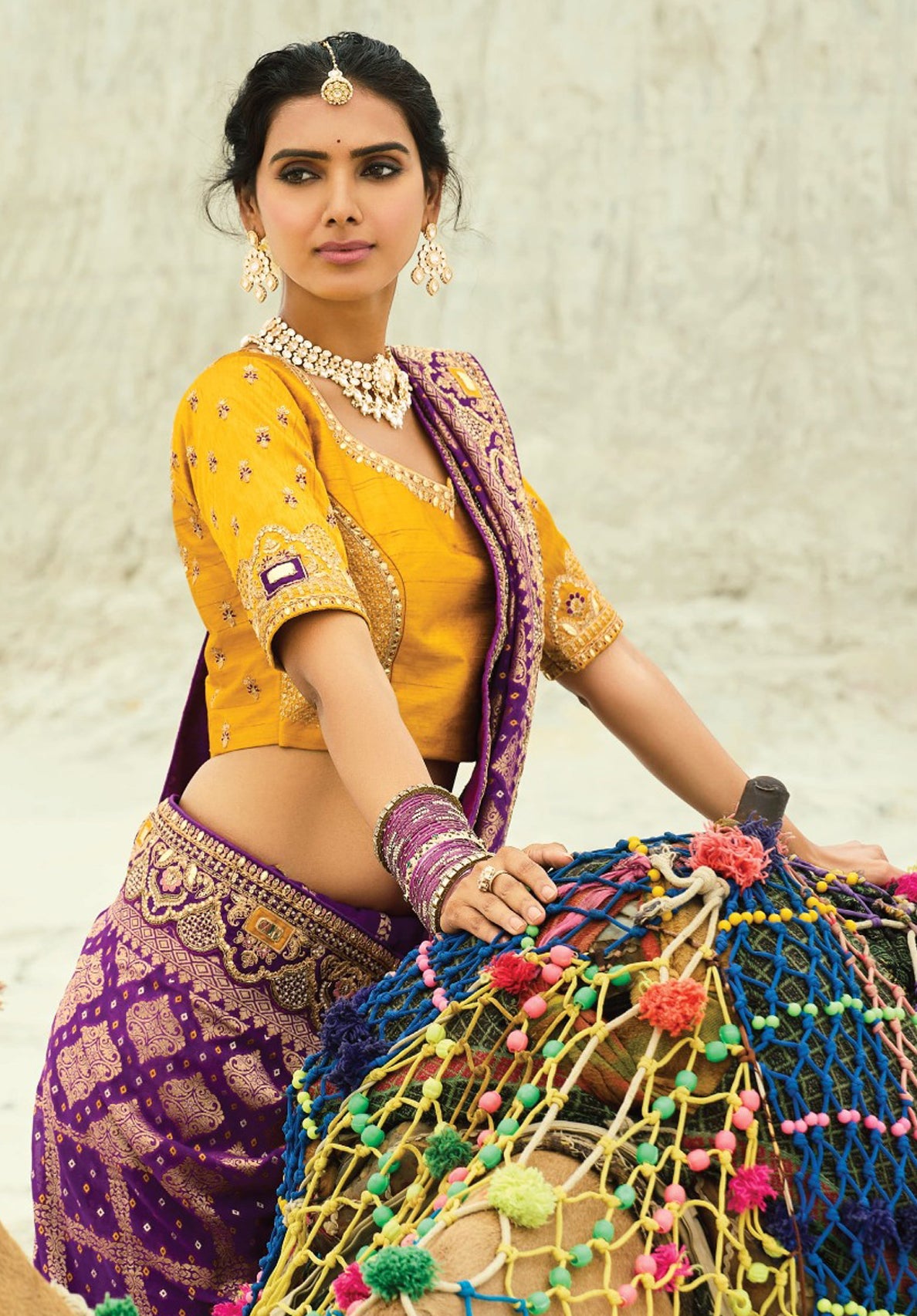 Wine  Bandhej Saree with Heavy Hand Work Border With Embroidery Blouse