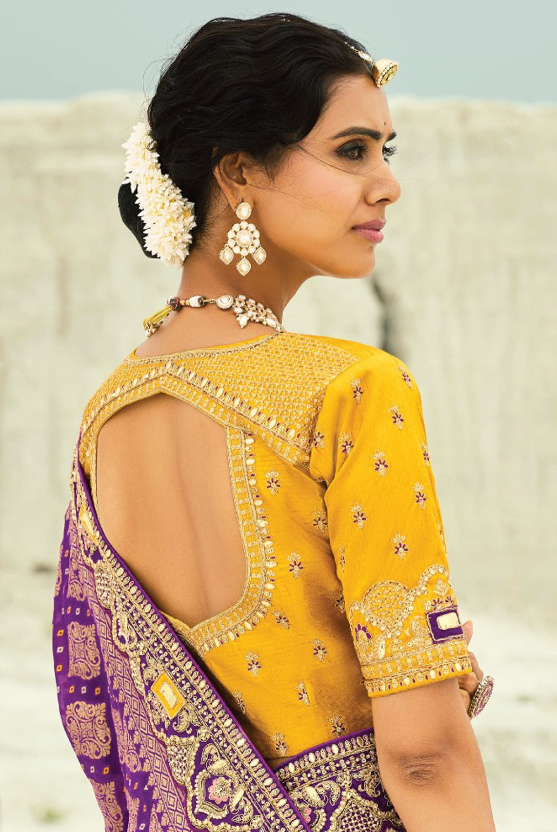 Wine  Bandhej Saree with Heavy Hand Work Border With Embroidery Blouse