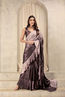 Wine Beautiful Bollywood Style Satin Partywear Saree