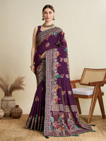Wine Beautiful Designer Table Printed With Foil Cotton Blended Saree