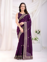 Wine Chinon Silk  Saree with  C pallu all Over Embroidery and Sequins Work