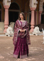 Wine Chinon Suit With Sequins Embroidered work
