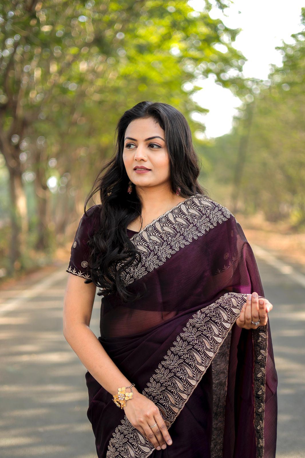 Wine Colour Burburry Silk Heavy Work Saree