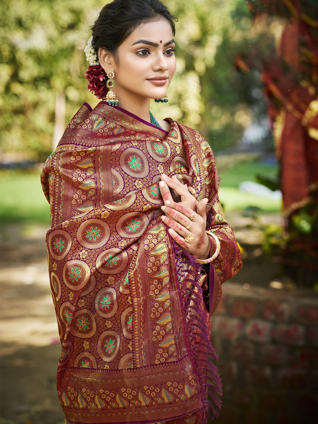 Wine Dharmavaram Saree With Effortless Style and Everyday Grace