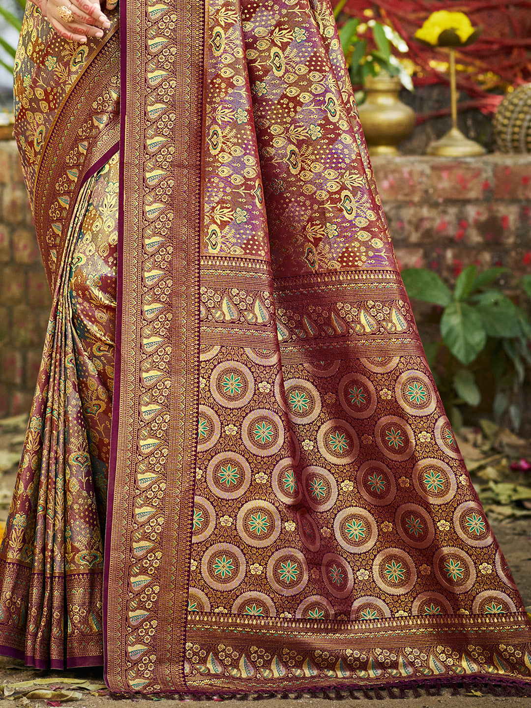 Wine Dharmavaram Saree With Effortless Style and Everyday Grace