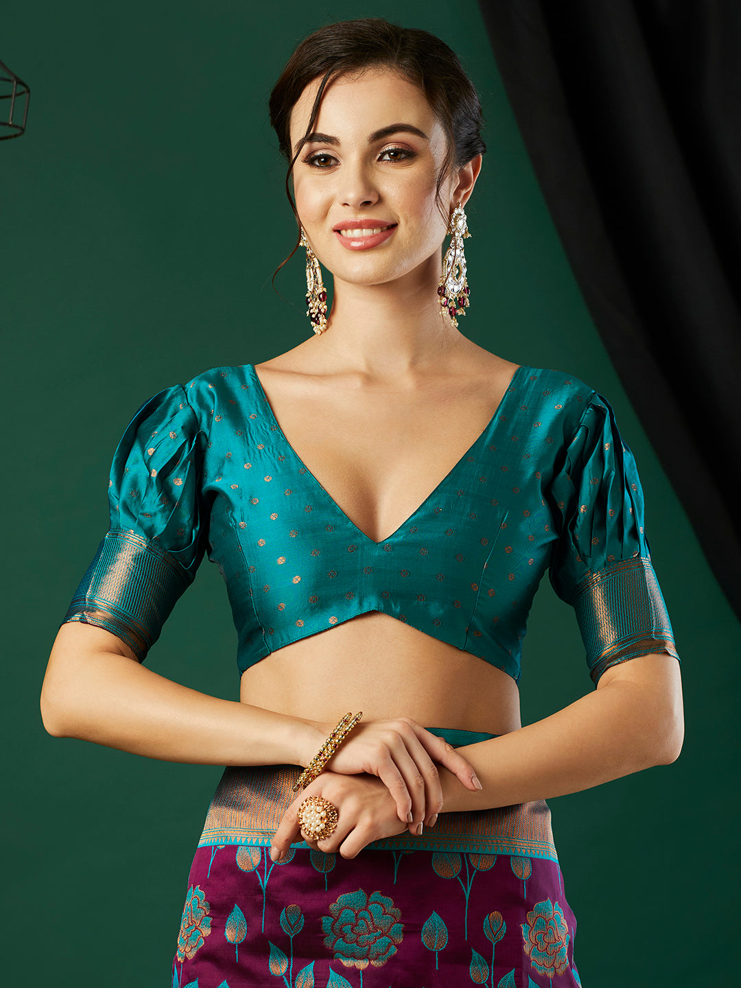 Wine Ethnic Banarasi Silk Saree With Floral Woven Designer Looks