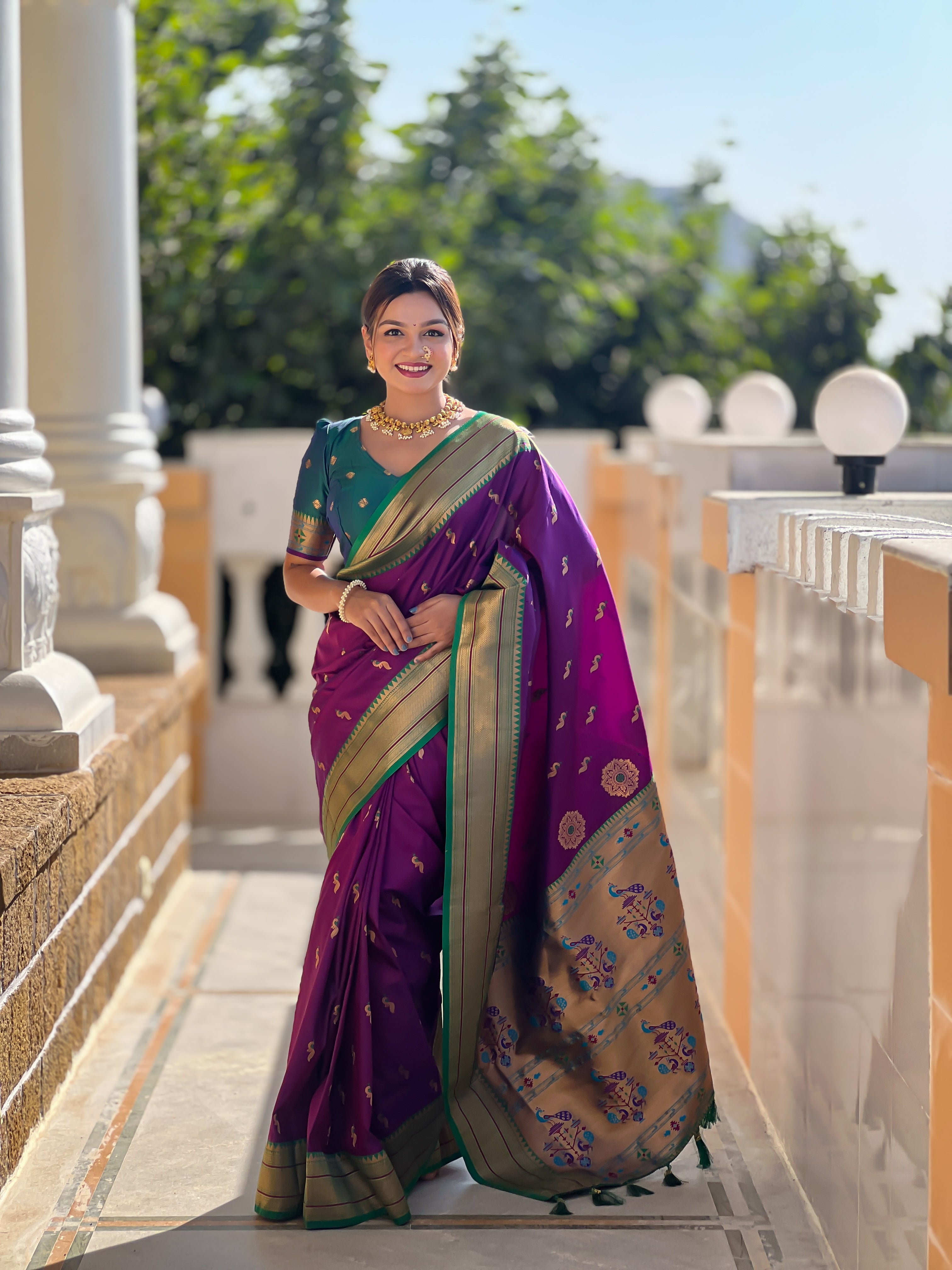 Wine Ethnic Paithani Silk Woven Jacquard Designer Ceremonial Fancy Saree