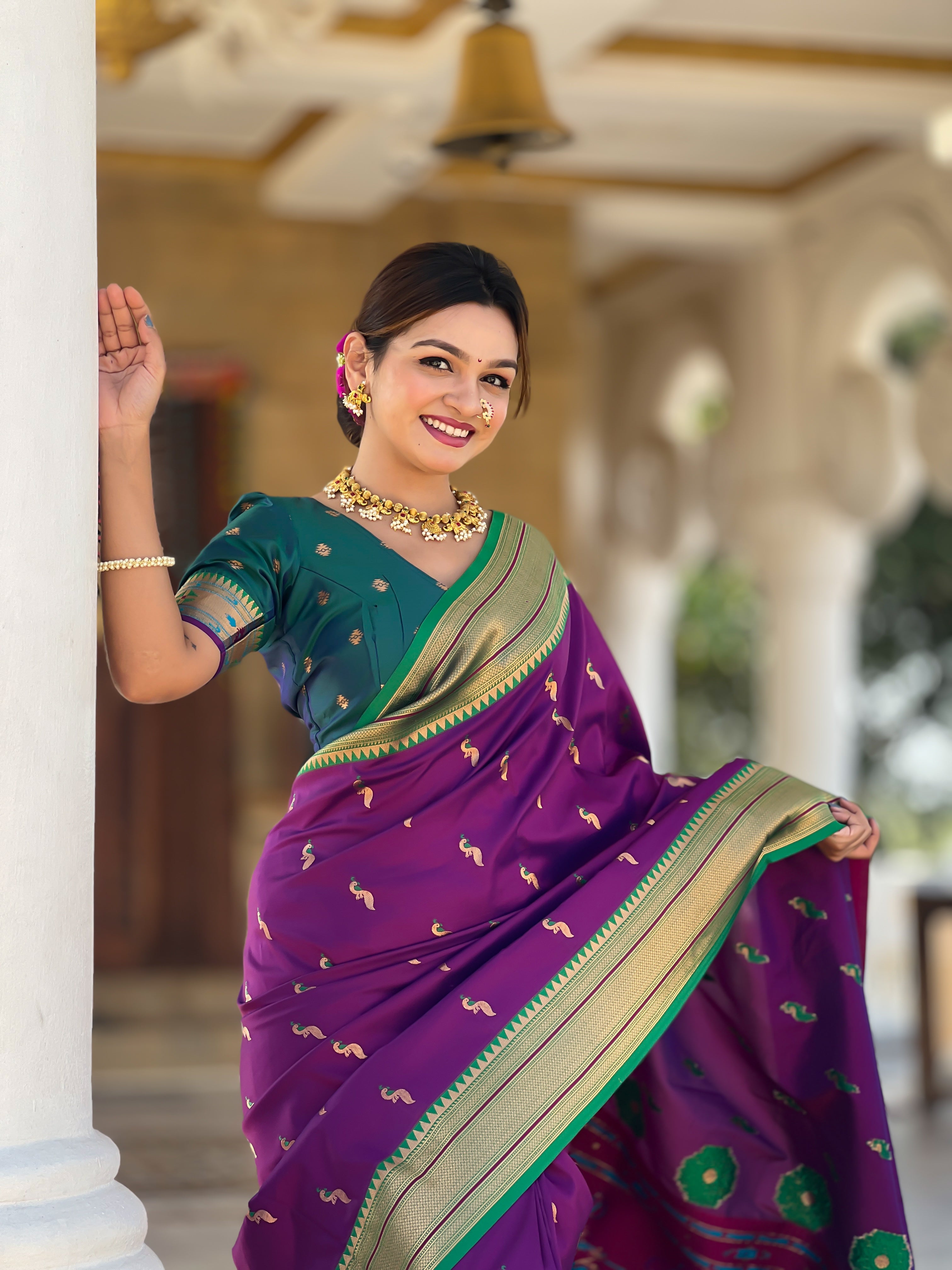 Wine Ethnic Paithani Silk Woven Jacquard Designer Ceremonial Fancy Saree