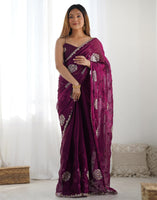 Wine Fancy Embroidery Work Jimmy Choo Girlie Bollywood Saree