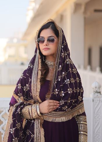 Wine Faux Blooming Suit With Embroidered Multi-Sequins work