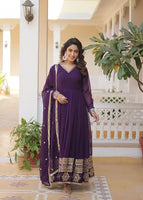 Wine  Faux Blooming  Suit With Sequins Embroidered Multi-Sequins work