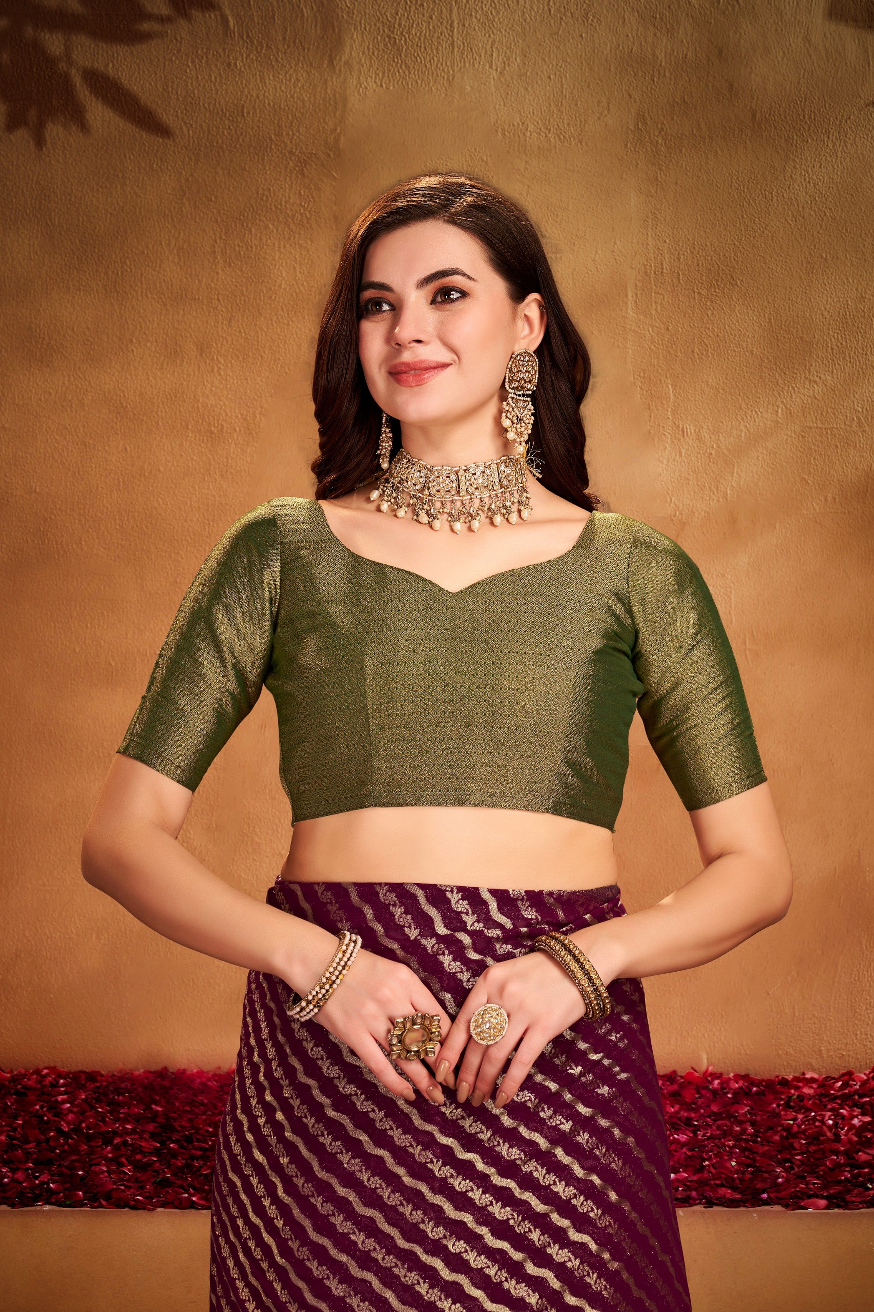 Wine Georgette Woven Designer Saree