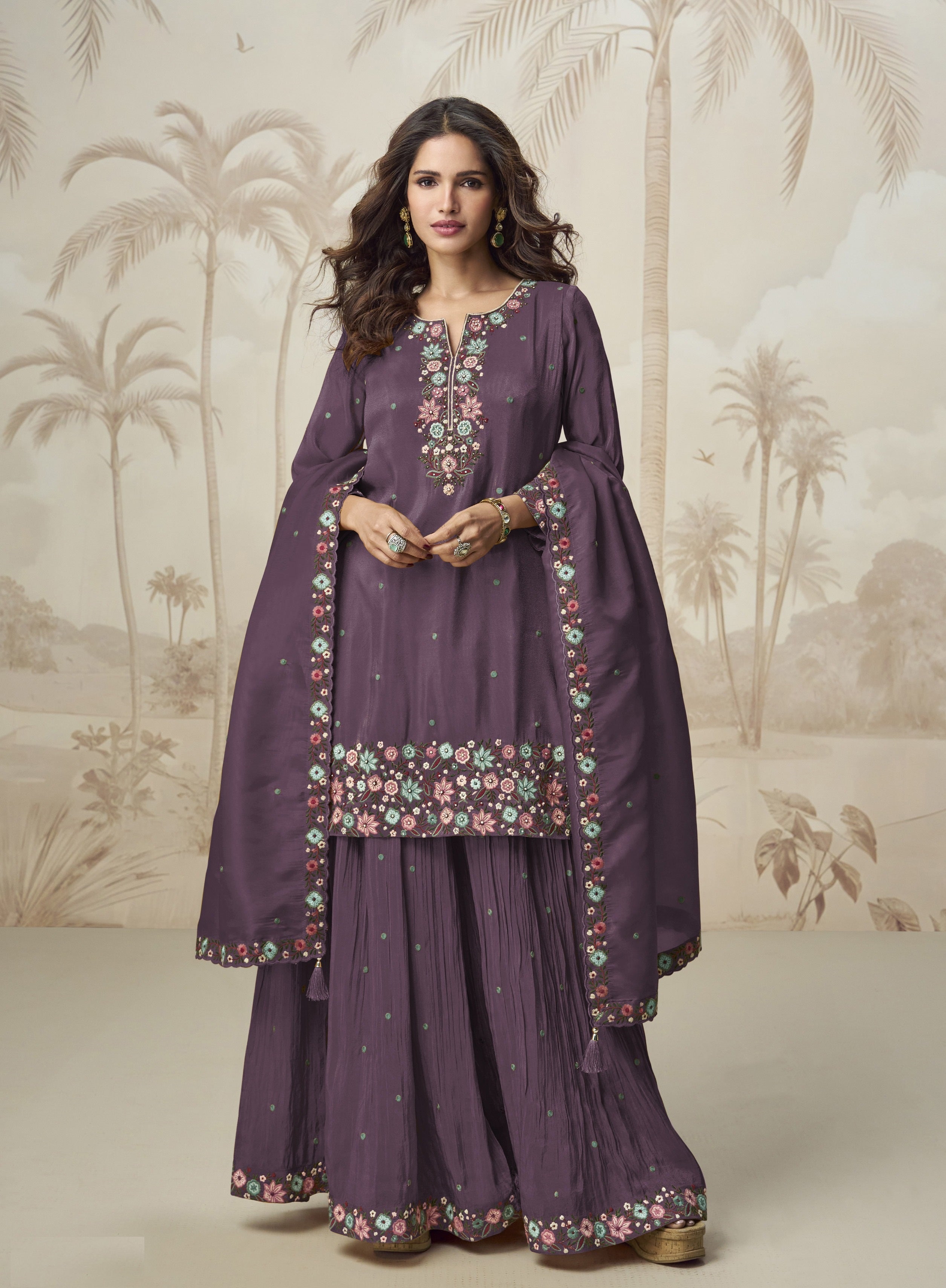 Wine Heavy Designer Suit With Heavy Embroidery Work