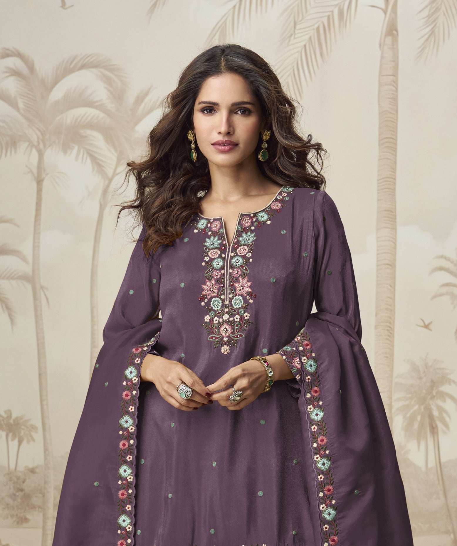 Wine Heavy Designer Suit With Heavy Embroidery Work