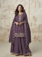 Wine Heavy Designer Suit With Heavy Embroidery Work