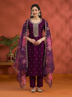 Wine Heavy Designer Suit With Heavy Embroidery Work