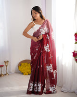 Wine Jimmy Choo Designer Dual Sequance Embroidery Work Beautiful Partywear Saree