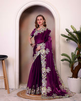 Wine Jimmy Choo Heavy Sequins Work Partywear Saree