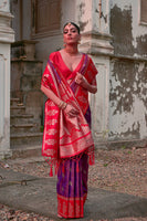 Wine Kanchi Silk Saree with Leaf Design and Contrast Pallu