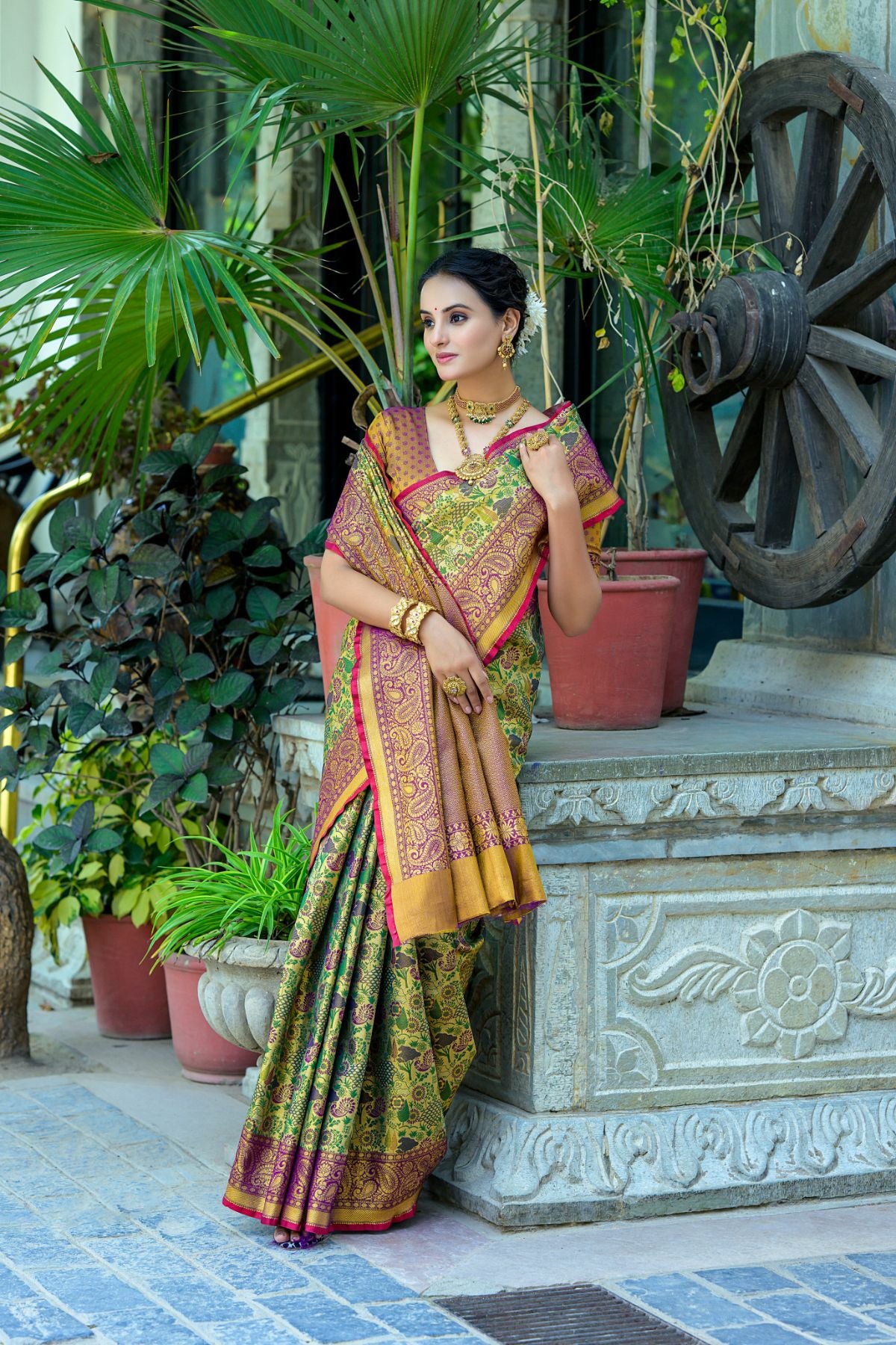Wine Kanjivaram Saree with Zari Woven Design and Pallu