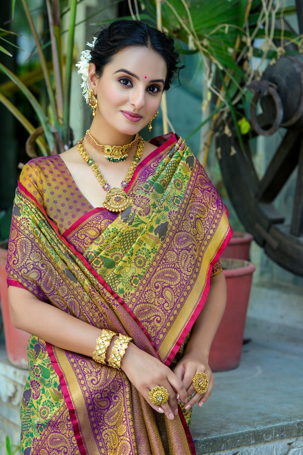 Wine Kanjivaram Saree with Zari Woven Design and Pallu