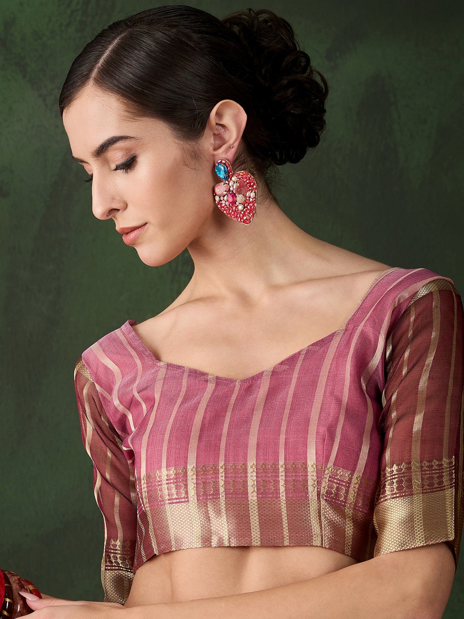 Wine Khadi Organza Fabric Beautiful Woven Jacquard Designer Saree