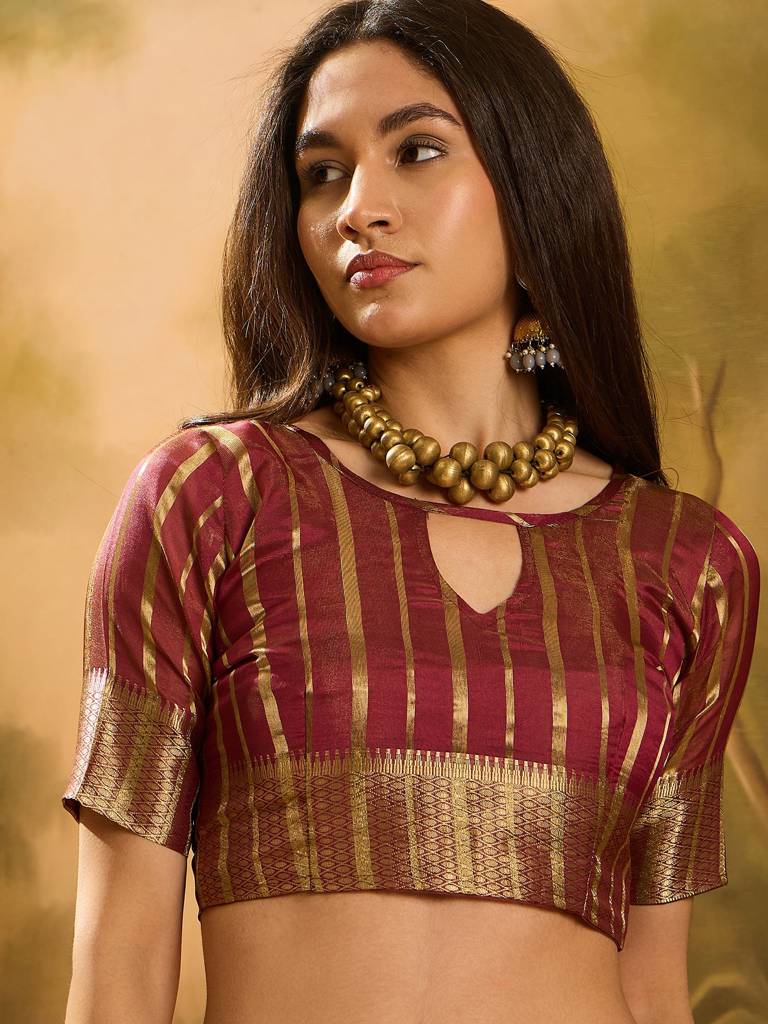 Wine Khadi Organza Woven Jacquard Designer Ethnic Partywear Saree