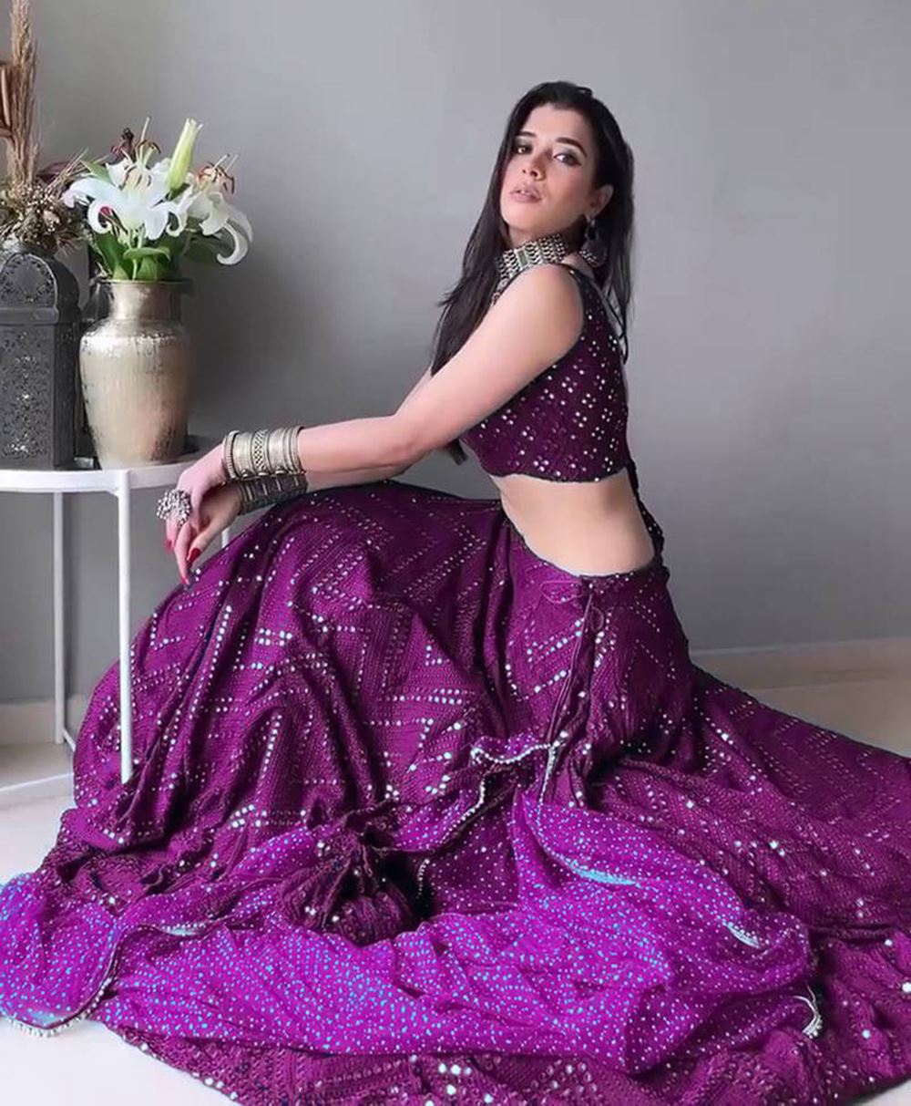 Wine Lehenga Choli With Thread Embroidery Work