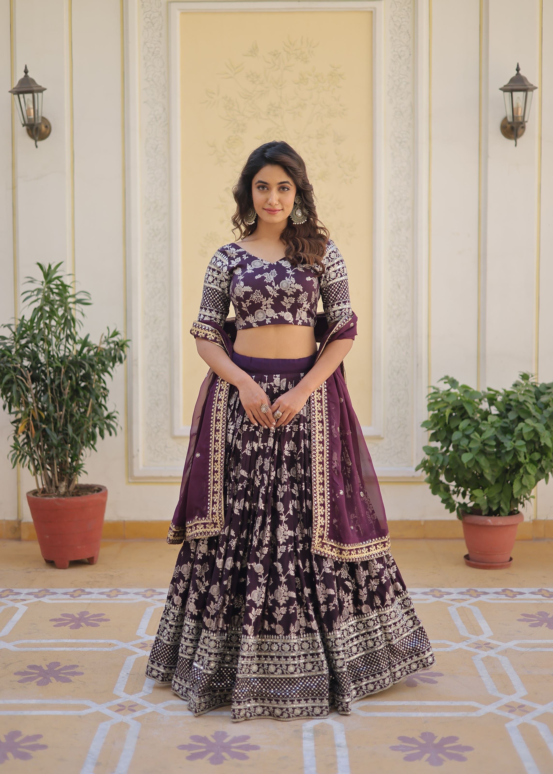 Wine Lehenga Choli with Heavy Embroidered Sequins work