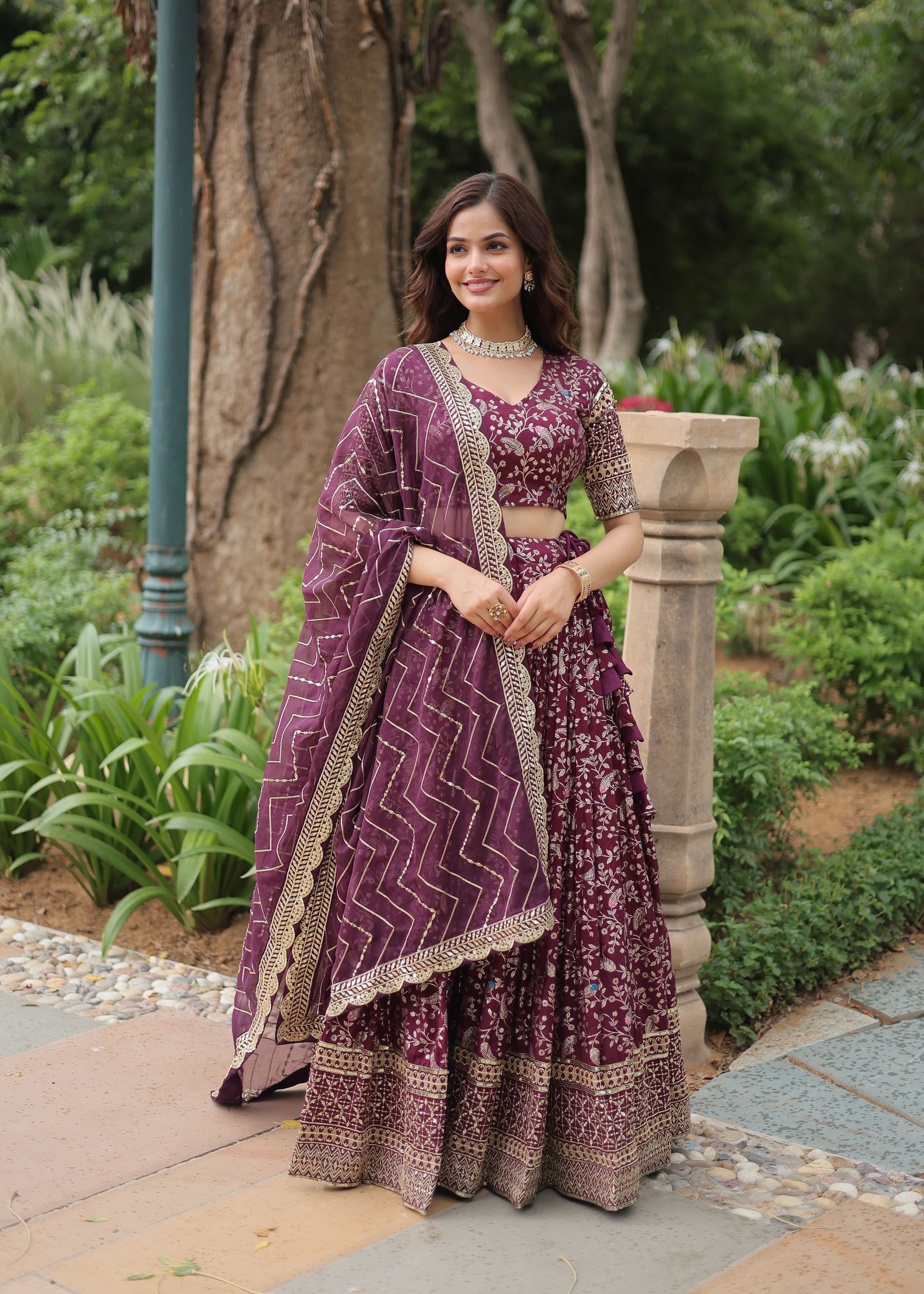 Wine Lehenga Choli with Heavy Embroidered Sequins work