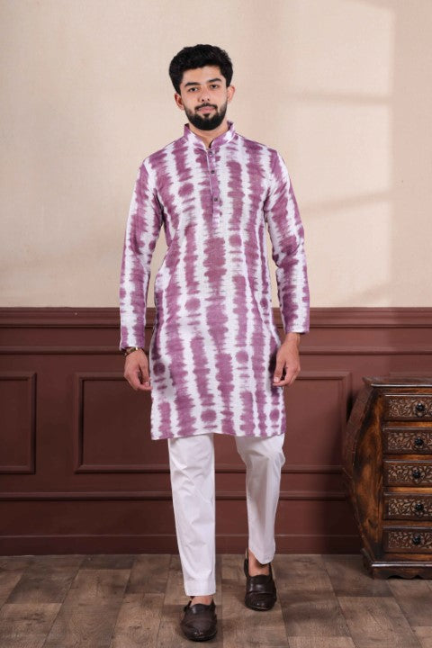 Wine Linen Digital Printed Graceful Kurta Pajama