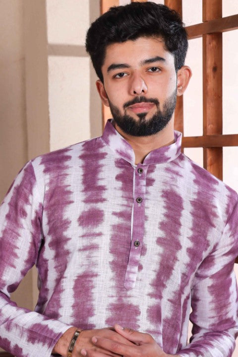 Wine Linen Digital Printed Graceful Kurta Pajama