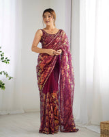 Wine Mono Net Beautiful Bollywood Saree With Designer Sequins Work