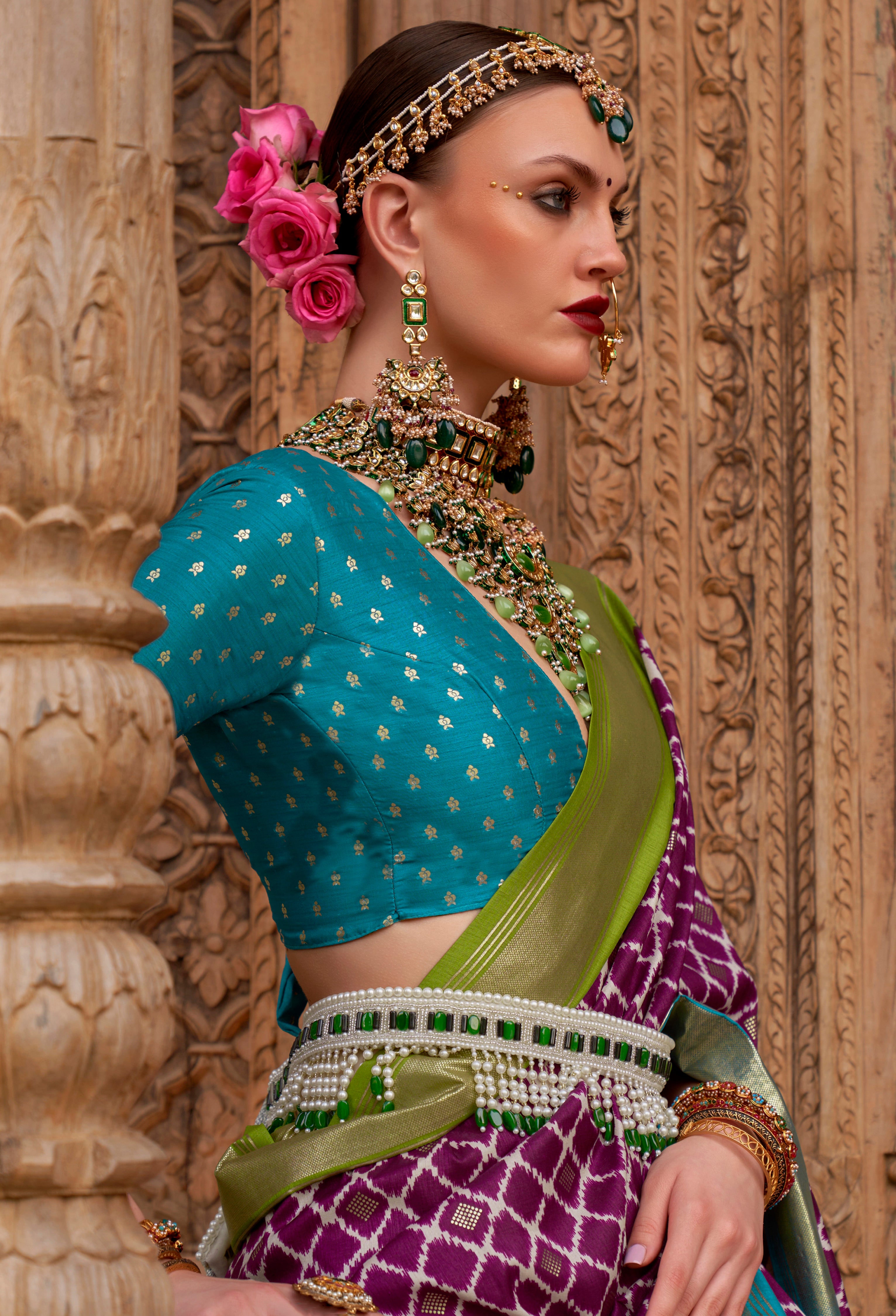 Wine PV Silk Saree with  Printed