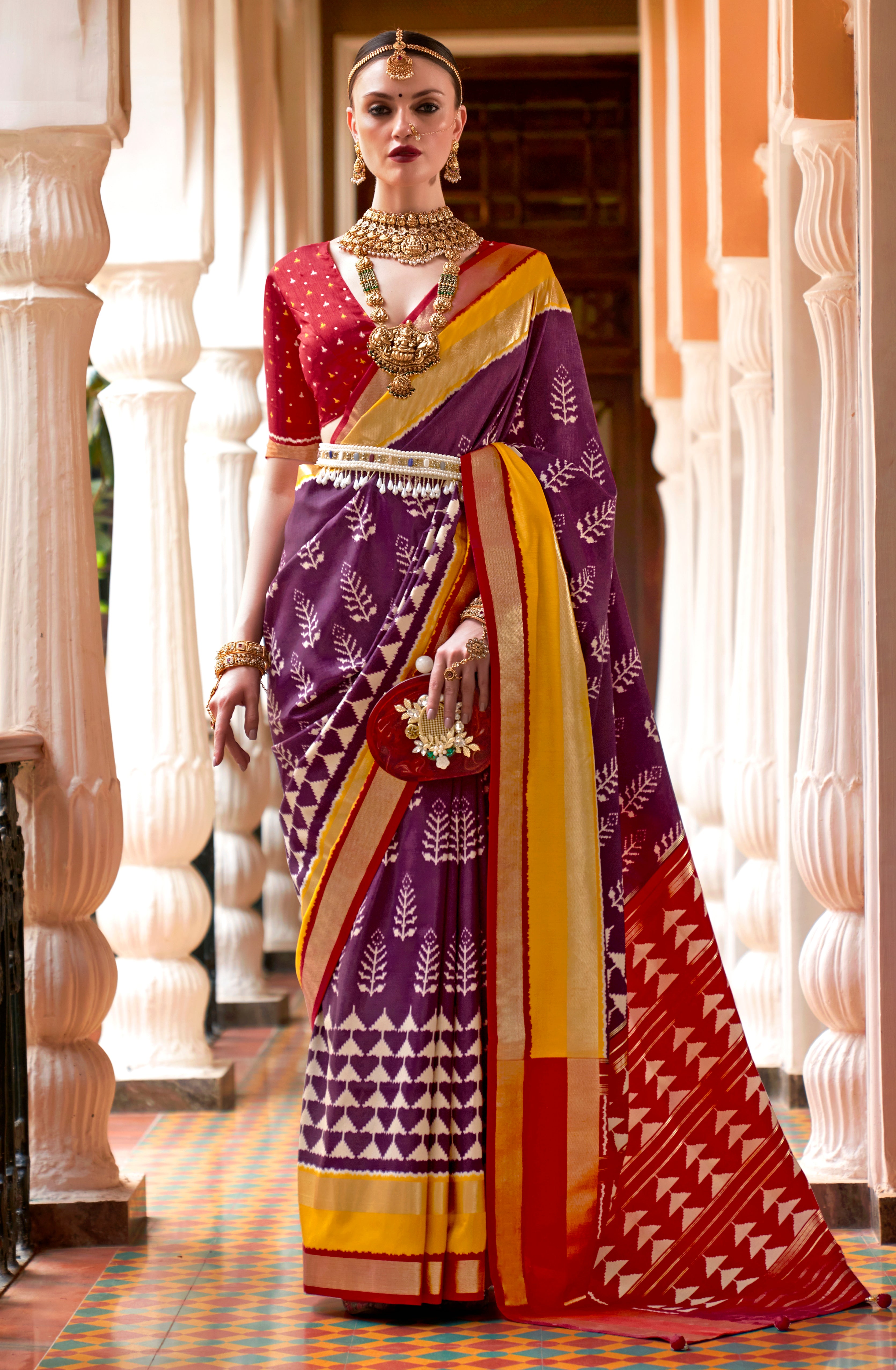 Wine Patola Silk Saree with  Printed