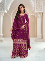 Wine  Sarara Style Salwar Suit With Heavy Embroidery Work