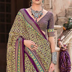 Wine Silk Saree With  Ajrakh Print
