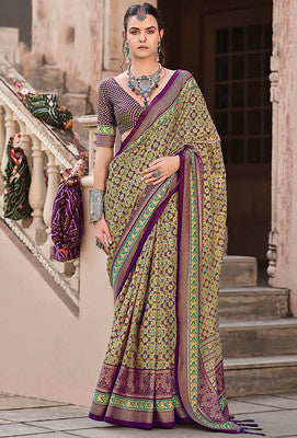 Wine Silk Saree With  Ajrakh Print
