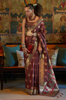 Wine Silk Saree with  Jacquard Woven Work