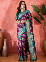 Wine Silk Woven Designer Partywear Ethnic Silk Saree