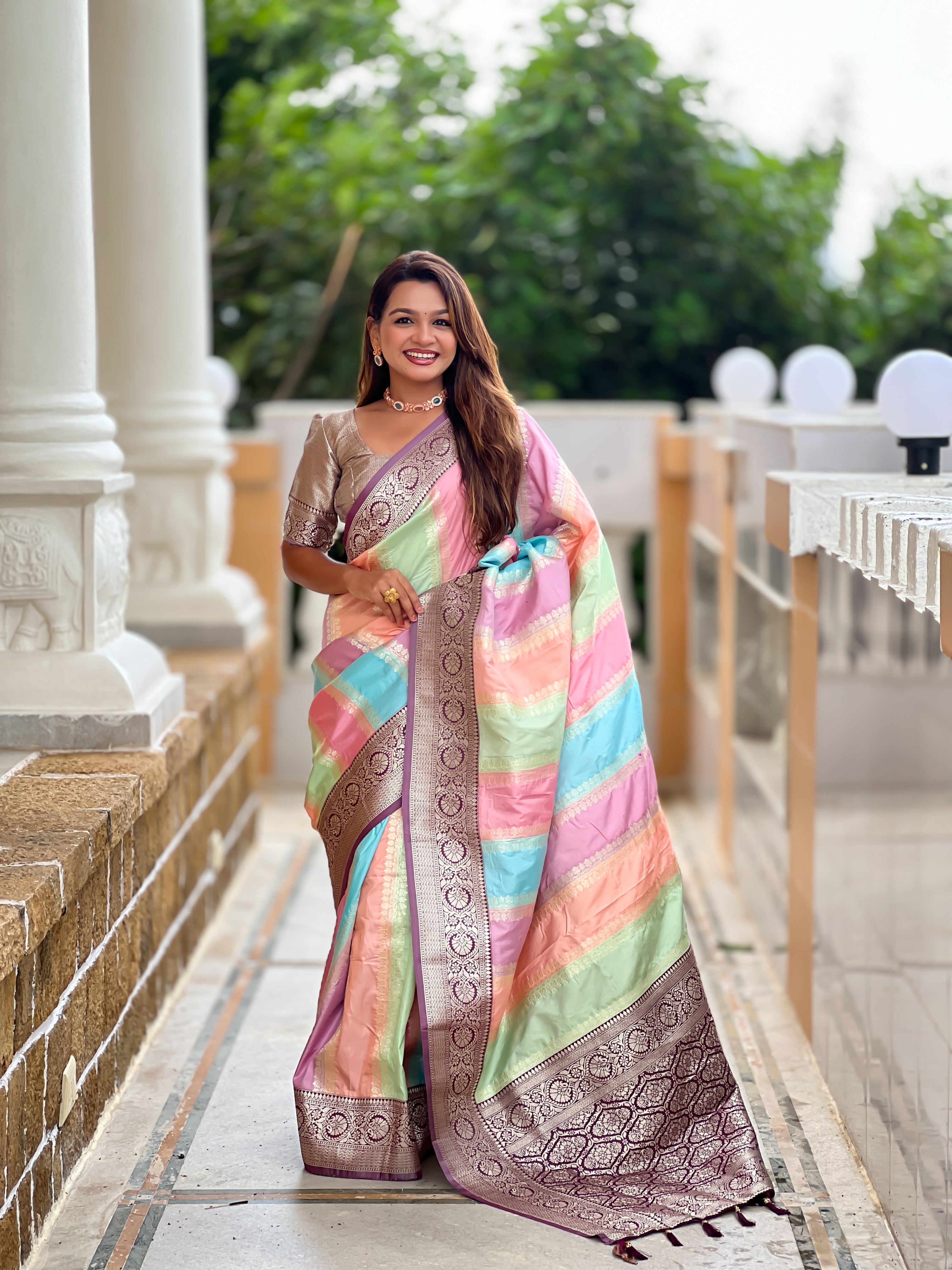 Wine Soft Silk Woven Jacquard Designer Festive Wear Traditional Saree