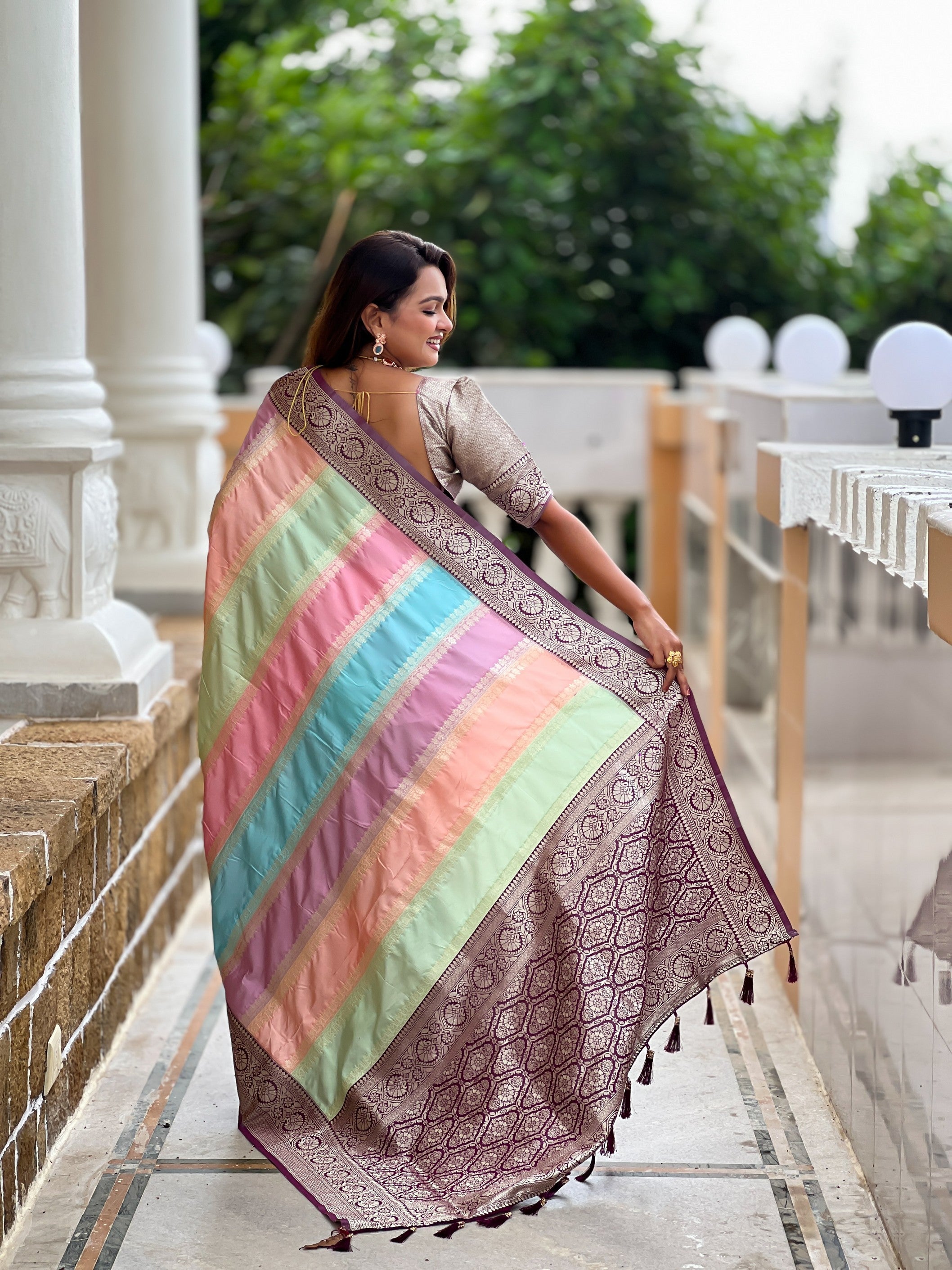 Wine Soft Silk Woven Jacquard Designer Festive Wear Traditional Saree